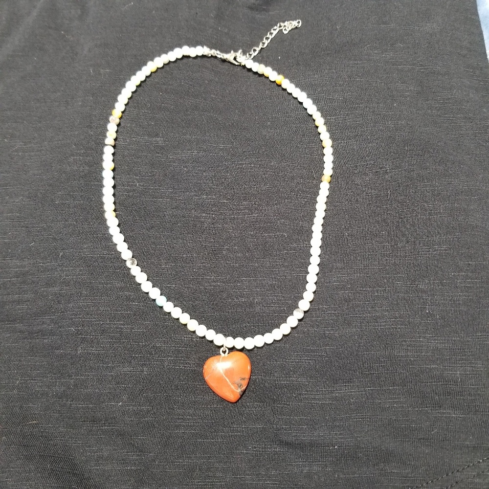 Heart Pendant Handmade Stone Necklace NWT - Picture 2 of 8
